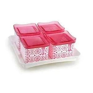Nayasa Romano Plastic Dry Fruit Container Square by Bansal Group (540 ml Pack of 4 Pink)