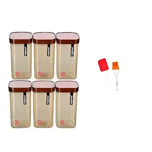 Nayasa Superplast Plastic Fusion Containers 1000ml Set of 6 Brown with Silicon Brush by Krishna Enterprises