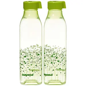 Nayasa Deluxe Square Plastic Bottle Set 1 Litre Set of 2 Green