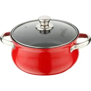 Pristine Aluminum Induction Base Mirror Finish Non-Stick Belly Casserole with Knob Glass Lid (3.5L Red)