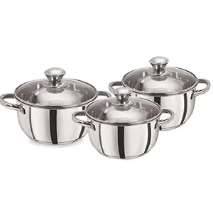 Tri Ply Induction Base Cooking Essential St. Steel Casserole Set 3Pcs Silver