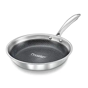 Prestige Tri Ply Honeycomb Fry Pan 200 mm with Lid Stainless Steel Silver
