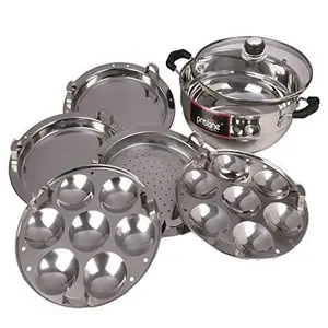 Induction Compatible Stainless Steel Sandwich Base Multi Purpose Kadai with Glass Lid and 5 Plates 27 cm Silver