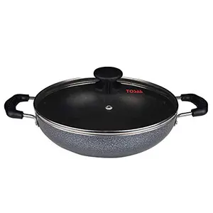 Non-Stick 2 Litre Kadhai with Glass Lid 24 cm (Induction and Gas Compatible) Black- TI3K12GL