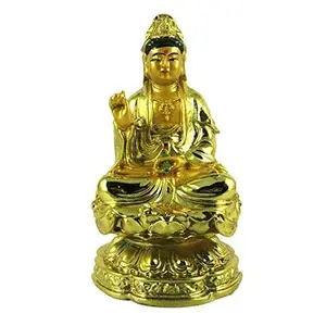 Lady Buddha Tara Devi Goddess of Mercy and Compassion Idol Sculpture Statue Murti Kuan Yin Goddess of Mercy Showpiece - 12 cm (Polyresin Golden)