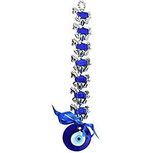 Vastu 7 Horse Evil Eye Hanging for Good Luck and Prosperity - Blue (7 X 20 cm)