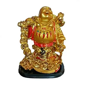 Standing Gold Laughing Buddha Money Wealth Good Luck and Decorative Fortune Success Prosperity