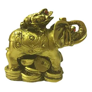 Wish Completion Frog on Elephant for Wealth Showpiece (Brass) - (Height : 8 cm)