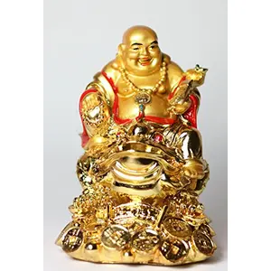 J.P Retail Laughing Buddha with Money Frog on Bed of Wealth for Money Success and happpiness