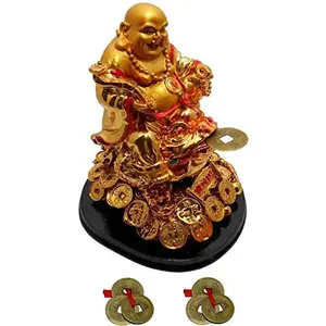 Laughing Buddha with Money Frog On Bed of Wealth for Money Success and Happpiness