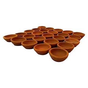 Eco Haat Clay/Terracotta Traditional Handmade Decorative Diwali Diya/Oil Lamp (Random Diyas) - Set of 21