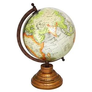 8" Grey Unique Antiique Look Geographic Educational Globe with Stand - Perfect for Home, Office & Classroom By Globes Hub