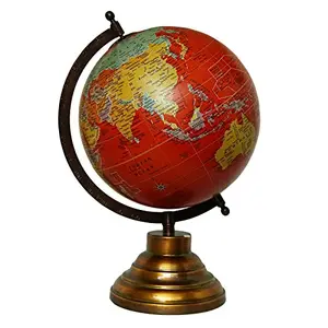 8" Red Unique Antiique Look Geographic Educational Globe with Stand - Perfect for Home, Office & Classroom By Globes Hub