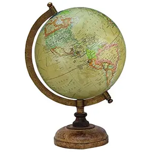 12.5" Rotating Desktop Globe Beige Color Globe Table Decor Ocean Geographical Earth By Globes Hub-Perfect for Home, Office & Classroom