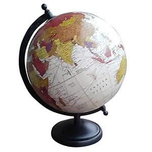 12" Unique Antiique Look Finish World Globe With Metal Base By Globes Hub - Perfect for Home, Office & Classroom