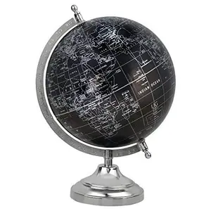 8" Black Silver Educational, Antique Globe with Chrome Finish Arc and Base , World Globe , Home Decor , Office Decor , Gift Item By Globes Hub