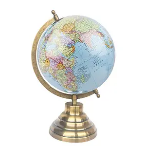 8" Laminated Sky Blue Educational, Antique Globe With Brass Antique Arc And Base By Globes Hub - Perfect for Home, Office & Classroom