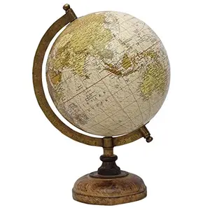 8" Unique Antiique Look cream color Geographic Educational Globe with Stand - Perfect for Home, Office & Classroom By Globes Hub