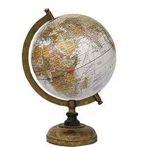 8" Earth Texture Educational, Antique Globe With Brass Antique Arc And Wooden Base By Globes Hub