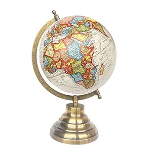 8" Off White Multicolour Educational, Antique Globe with Brass Antique Arc and Base , World Globe , Home Decor , Office Decor , Gift Item By Globes Hub