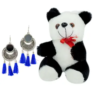 Women's Oxidized Metallic Earring Set with Blue thread Naughty Black & White Panda