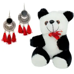 Women's Oxidized Metallic Earring Set with Maroon thread Naughty Black & White Panda
