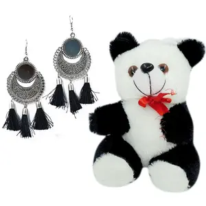 Women's Oxidized Metallic Earring Set with Black thread Naughty Black & White Panda