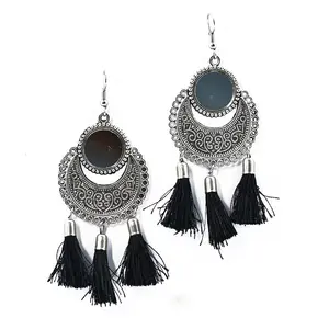 Women's Oxidized Metallic Earring Set with Black thread.