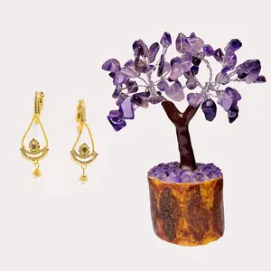 Women's Gold Plated Earring with beautiful Pearl Party Wear With AMETHYST MSEAL TREE-60 DANA