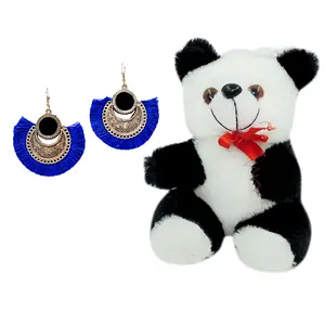 Women's Oxidized Earring with Mirror & Blue Thread Party Wear Naughty Black & White Panda