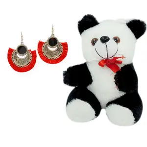 Women's Oxidized Earring with Mirror & Red Thread Party Wear Naughty Black & White Panda