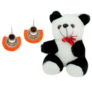 Women's Oxidized Earring with Mirror & Orange Thread Party Wear Naughty Black & White Panda