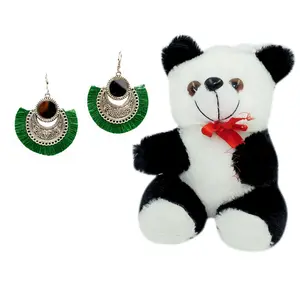 Women's Oxidized Earring with Mirror & Green Thread Party Wear Naughty Black & White Panda