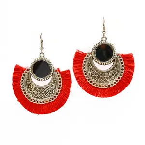 Women's Oxidized Earring with Mirror & Red Thread Party Wear.