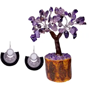 Women's Oxidized Earring with Mirror & Black Thread Party Wear With AMETHYST MSEAL TREE-60 DANA