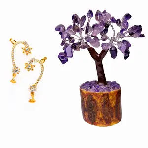Women's Gold Plated Ethnic Designers Pearl Leaf Dangler Party Wear Earring Art-1 With AMETHYST MSEAL TREE-60 DANA