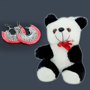 Women's Oxidized Crescent Moon Earring with Rouge Thread Party Wear Naughty Black & White Panda