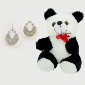 Women's Oxidized Crescent Moon Earring with Silver Thread Party Wear Naughty Black & White Panda