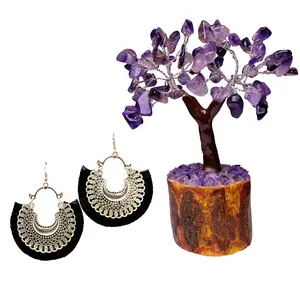 Women's Oxidized Crescent Moon Earring with Black Thread Party Wear With AMETHYST MSEAL TREE-60 DANA