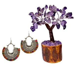 Women's Oxidized Crescent Moon Earring with Multicolour Thread Party Wear With AMETHYST MSEAL TREE-60 DANA