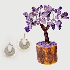 Women's Oxidized Crescent Moon Earring with Silver Thread Party Wear With AMETHYST MSEAL TREE-60 DANA