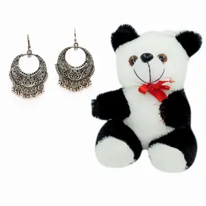 Women's Oxidized Hoop Dangler Earring Party Wear Naughty Black & White Panda