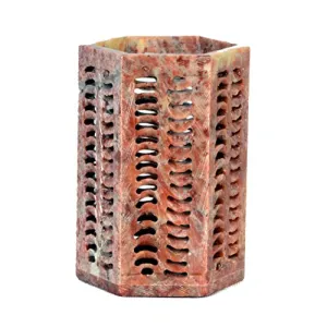 Soap Stone Carved Hexagonal Pen Stand 4x2.5 inch (6.2cm X6.2cm X10)