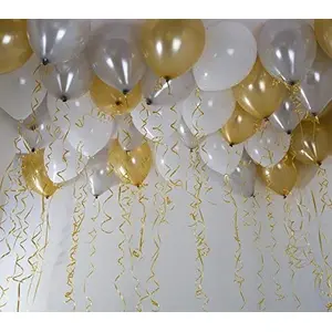 40026 Prince Theme Metallic Balloons for Brthday Party Decoration - Golden Silver and White Pack of 50 Pcs