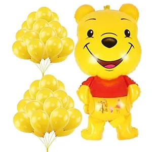 4 Pcs Pooh Cartoon Character Foil and 50 Pcs Yellow Latex Balloons