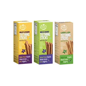 Pack of 3 - Whole Wheat Ajwain Ragi Sesame & Millet Sesame Jaggery Teething Sticks 150g X 3