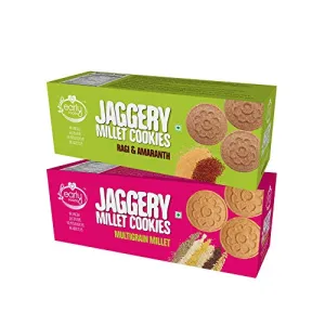 Assorted Pack of 2 - Multigrain Millet & Ragi Amaranth Jaggery Cookies X 2 | Healthy Biscuits