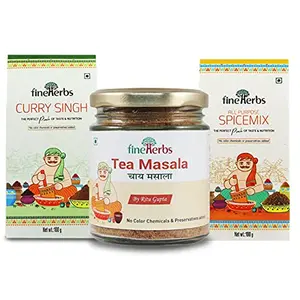 Fine Herbs The Spice Blends Combo ( All Purpose Spice Mix (100g x1) Tea Masala (100g x1) Curry Singh 100g x1) )