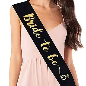 Bride to Be Satin Sash Black with Foil Gold Print for Bridal Shower Wedding Props DecorationsBride Groom Family Bachelorette Balloons Photo Booth Props Shoot/Photoshoot/Bachelor sache