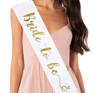 Bride to Be Satin Sash White with Gold Letters for Bridal Shower Wedding Props DecorationsBride Groom Family Bachelorette Balloons Photo Booth Props Shoot/Photoshoot/Bachelor sache